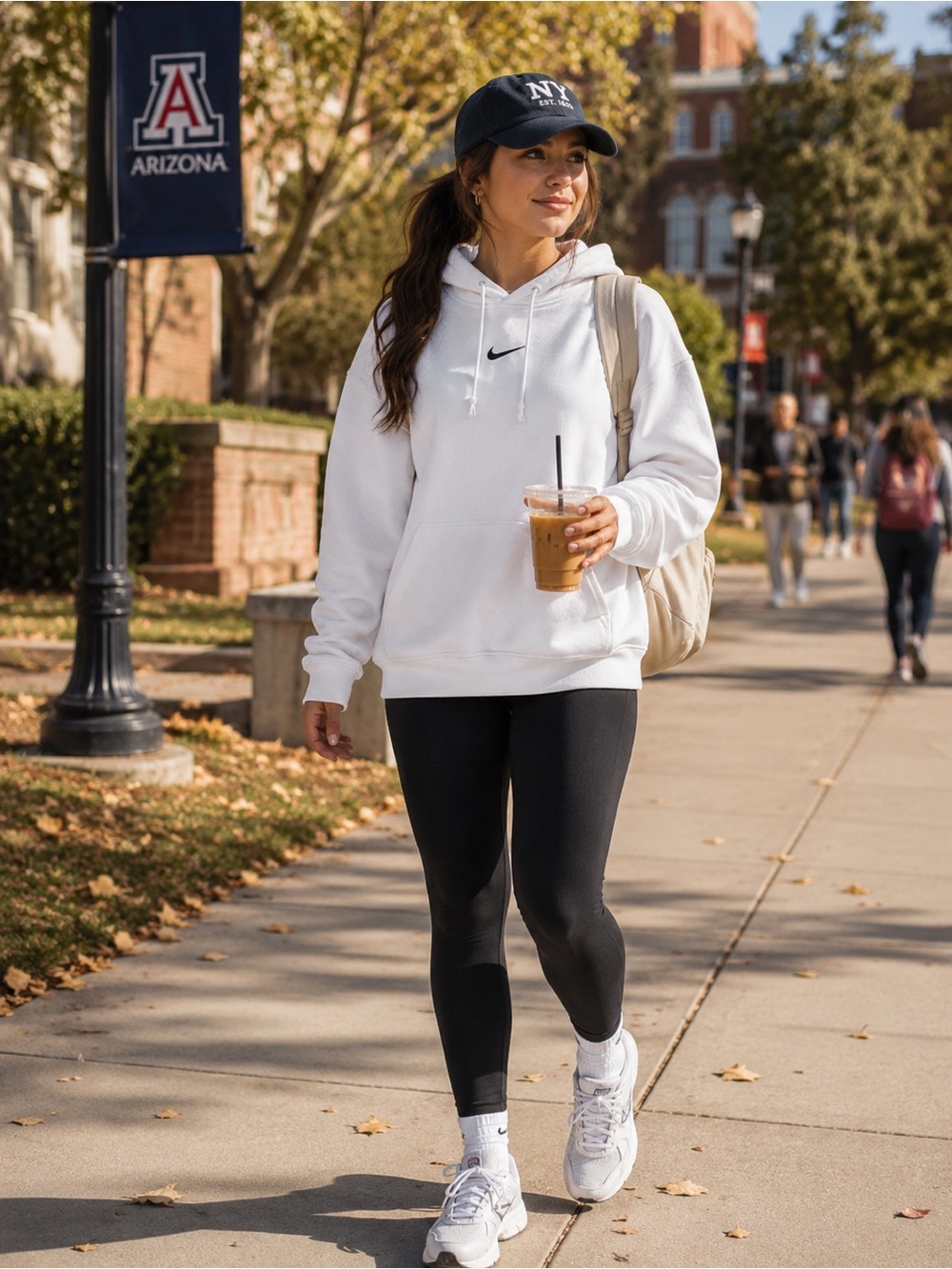 Y2K Nike Center Swoosh Hoodie Sweatshirt White Small Oversized Fit